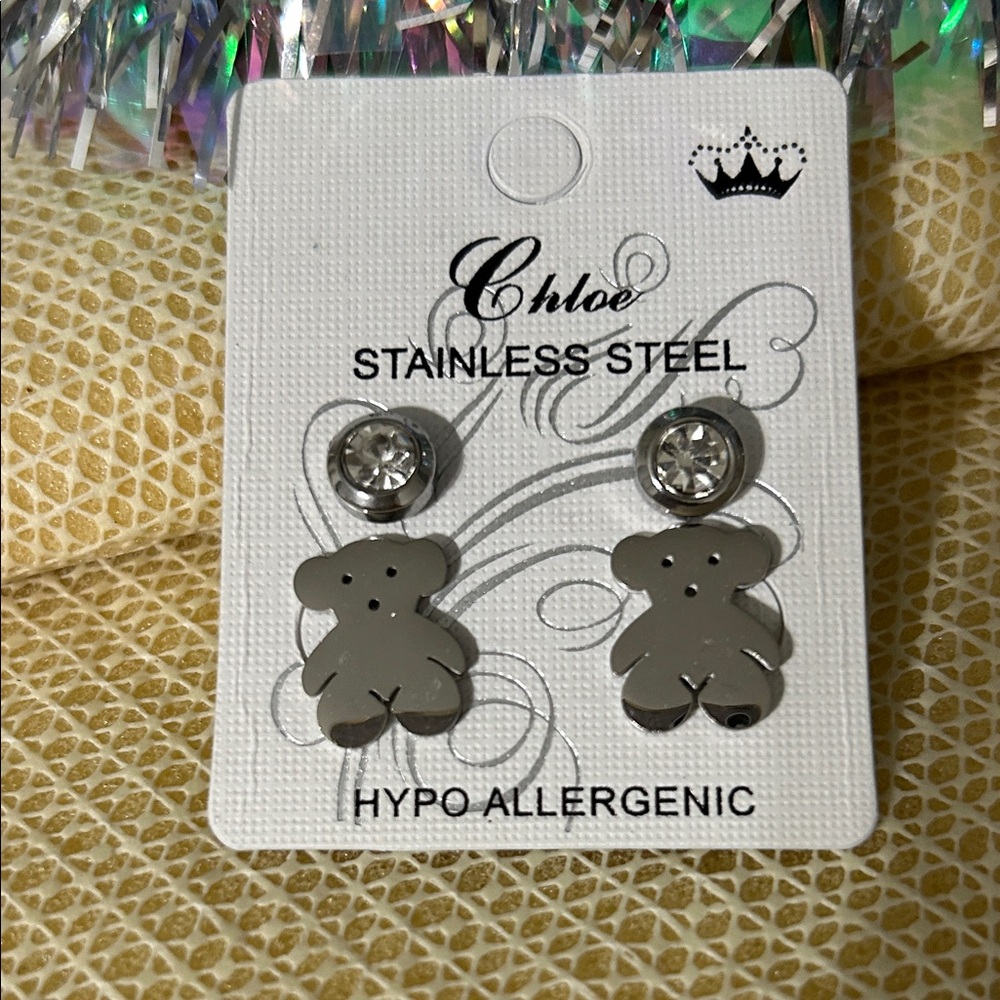 Chloe Stainless Steel Teddy Bear Earrings